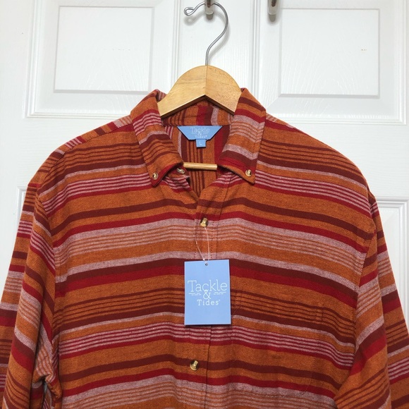 Tackle & Tides Cotton Orange Red Stripes Long Sleeve Mens Button Down Shirt L - Picture 3 of 14